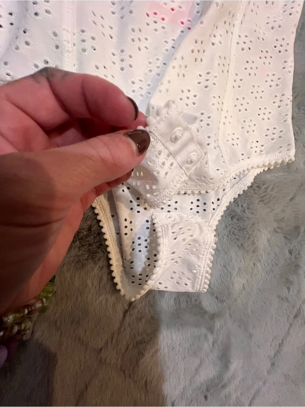 Edikted White Eyelet Corset Bodysuit Snap Closure NWT
